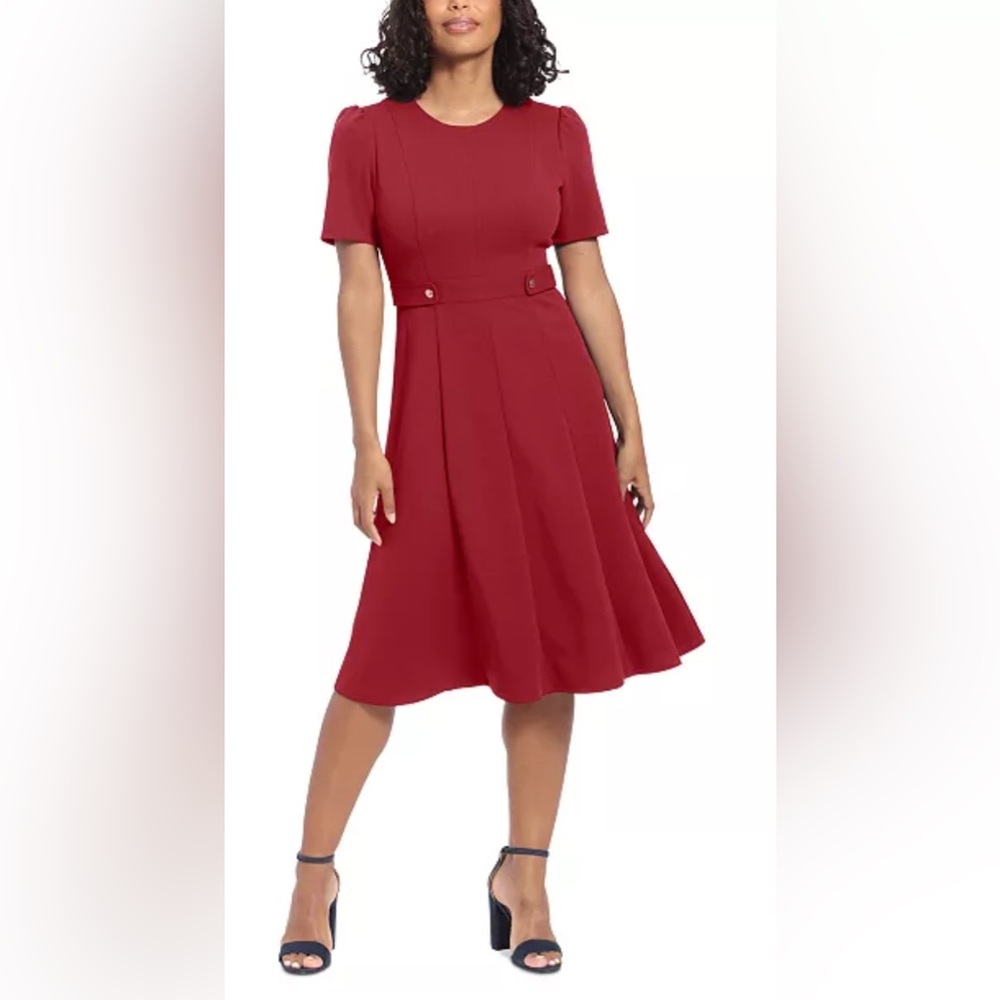 Petite Fit & Flare Scuba Crepe Midi Dress Color: Red size10P I also in blue 14
